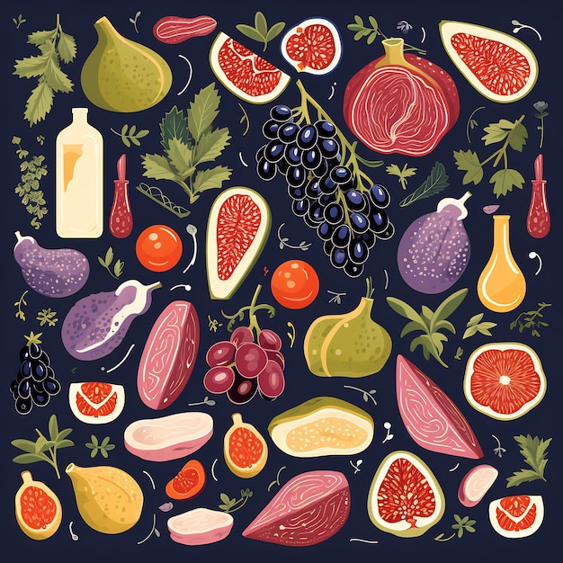 una collezione di frutta e verdura, compresi frutti e verdura
