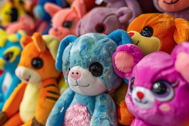 Una collezione di giocattoli di peluche colorati AI generativa