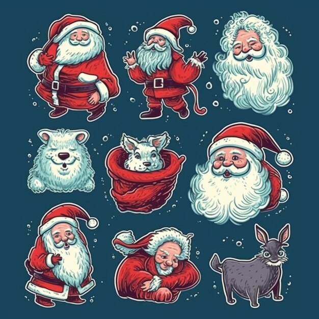 Una collezione di illustrazioni di Babbo Natale.