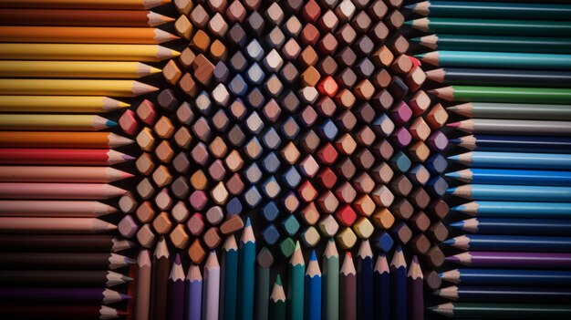Una collezione di matite colorate è disposta secondo uno schema.