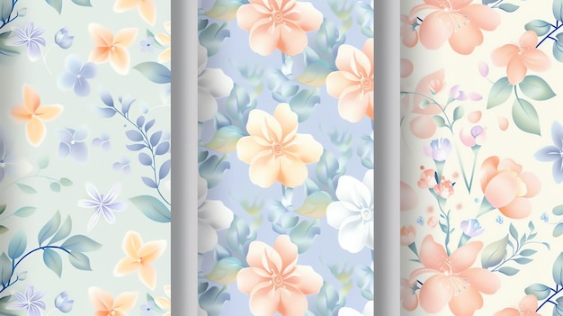 Una collezione di motivi floreali con colori morbidi e fiori delicati