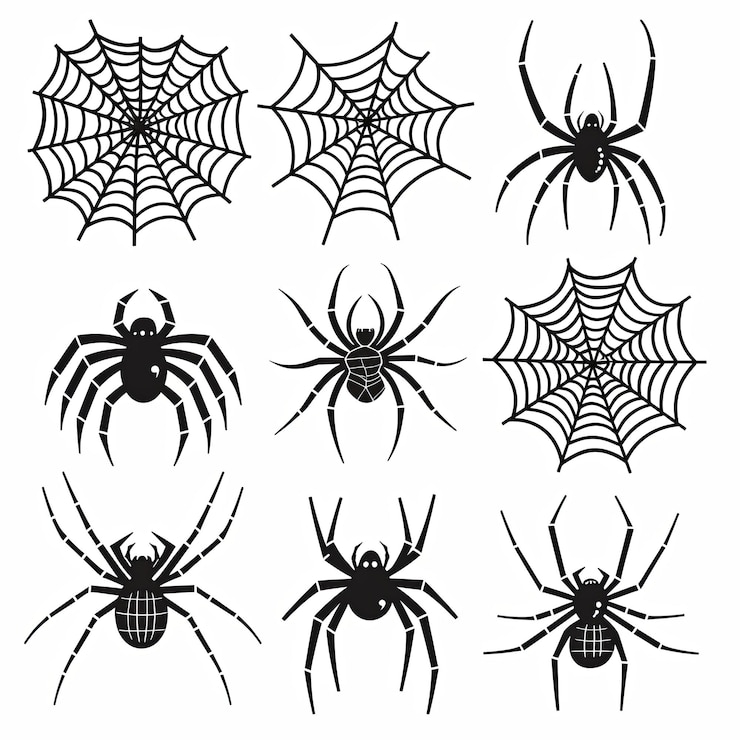 Foto una collezione di simboli di rete di ragno decorazione di halloween con reti di ragno e ragni illustrazione piatta di una ragna e una rete di spider su uno sfondo bianco