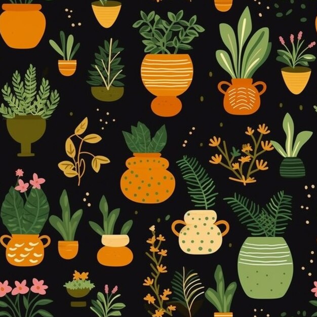 Una collezione di vasi con piante e fiori.