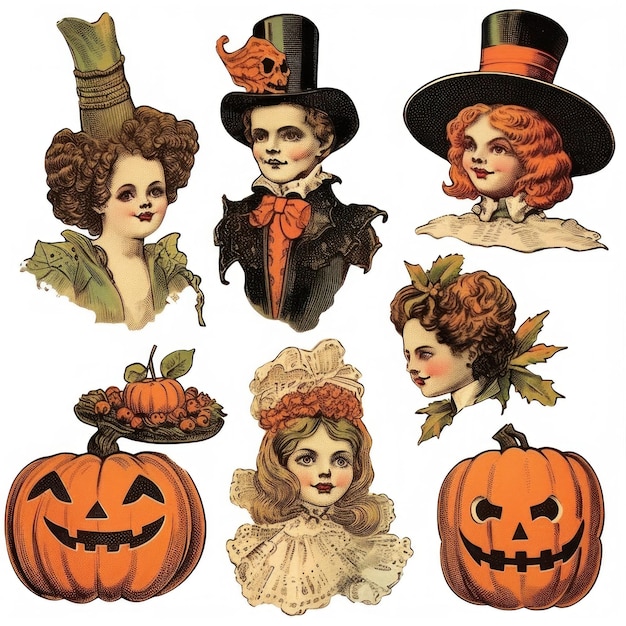 una collezione di zucche di Halloween tra cui uno dei personaggi.