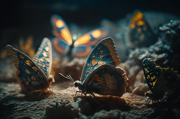Una collezione unica e creativa di bellissime falene e farfalle Volo delicato Meraviglioso prato di fiori rugiada mattutina simpatici insetti ali luna natura luce del sole