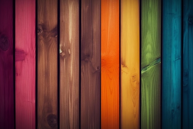 Una colorata collezione di assi di legno con colori diversi.