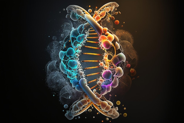 Una colorata doppia elica del dna è mostrata con uno sfondo nero.