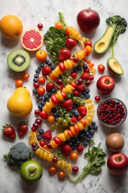 Una colorata esposizione di frutta e verdura fresca su un tavolo