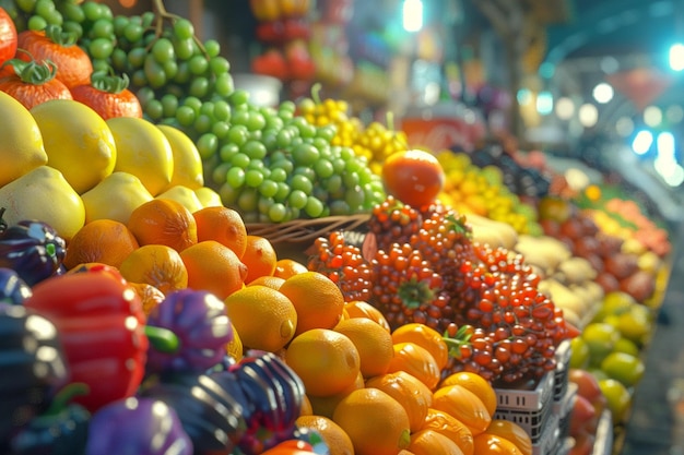 Una colorata gamma di frutta fresca al mercato