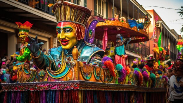 una colorata giostra di carnevale con una faccia dipinta sopra.