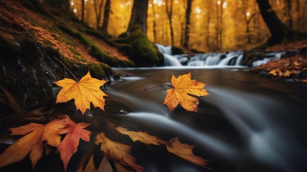 Una colorata maestosa cascata nella foresta del parco nazionale durante l'autunno