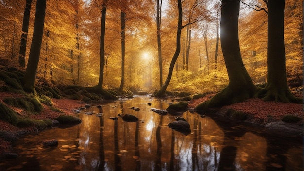 Una colorata maestosa cascata nella foresta del parco nazionale durante l'autunno