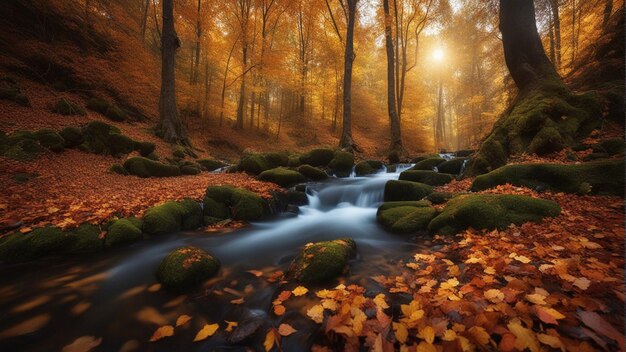 Una colorata maestosa cascata nella foresta del parco nazionale durante l'autunno