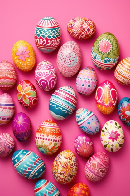 Una composizione allegra di uova di Pasqua festive