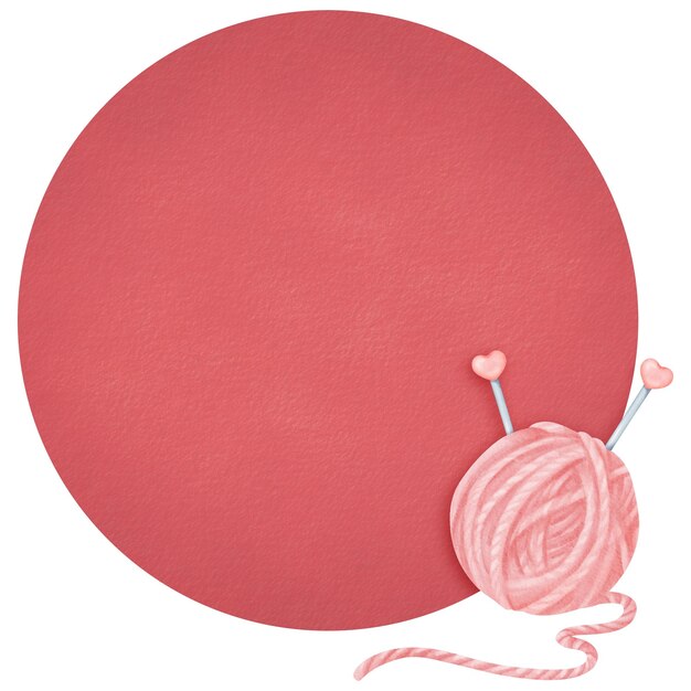 Una composizione con un grande cerchio di colore fucsia per il testo adornato con una corda di filato rosa e