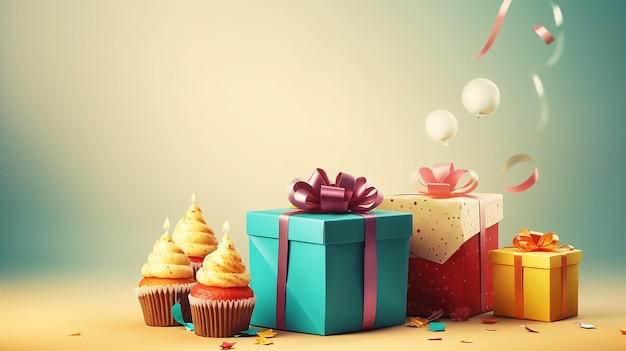 Una confezione regalo colorata con cupcakes e un albero di Natale in cima.