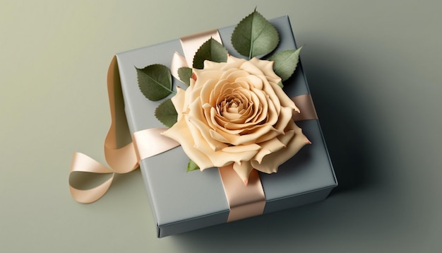 Una confezione regalo con sopra una rosa