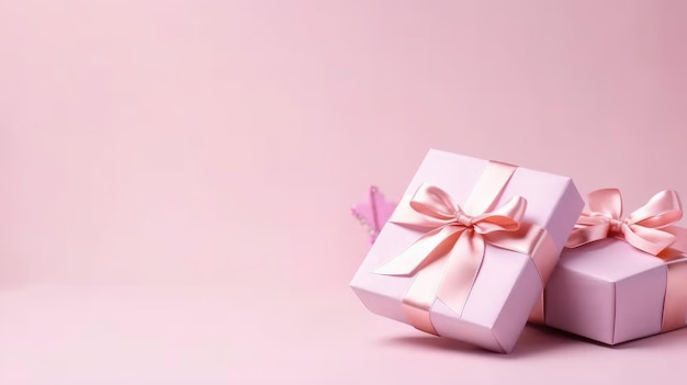 Una confezione regalo rosa con sopra un nastro rosa