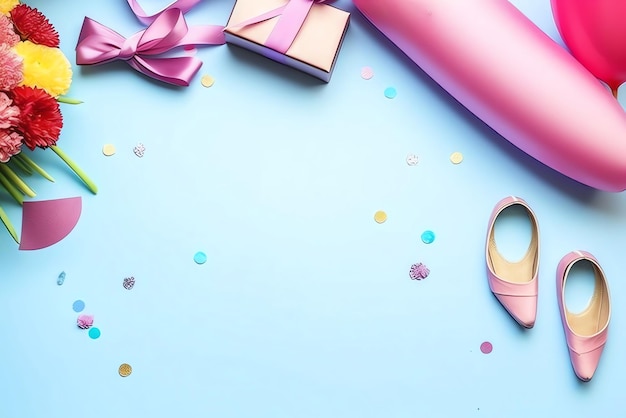 Una confezione regalo rosa con un fiocco su sfondo blu