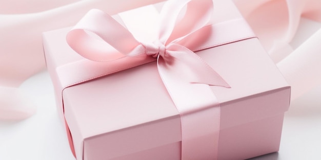 Una confezione regalo rosa con un nastro legato intorno.