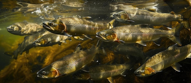 Una coorte di giovani salmoni che si preparano per la migrazione verso l'oceano chiamati smolt