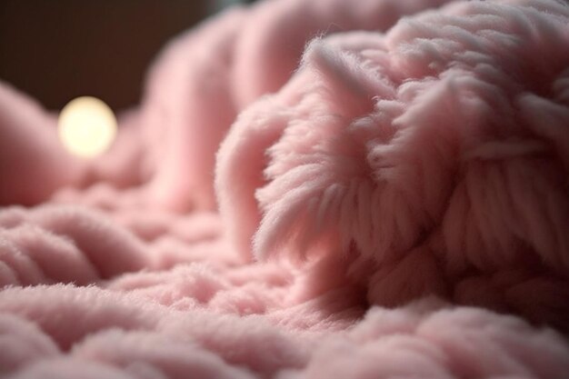 Una coperta rosa con una luce bianca sopra.