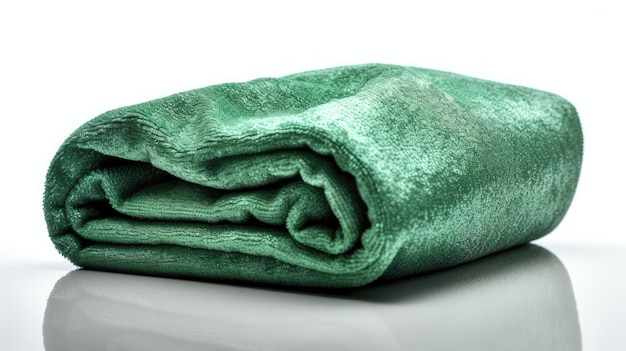 Una coperta verde è piegata in un triangolo.