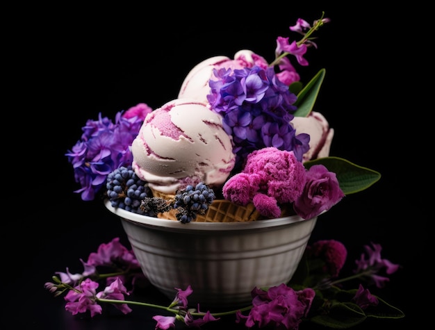 una coppa di gelato e fiori