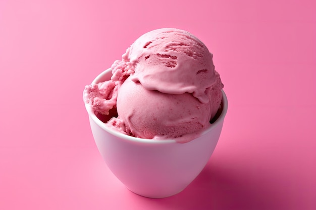 una coppa di gelato rosa