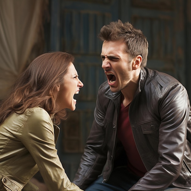 Una coppia arrabbiata che urla l'una all'altra