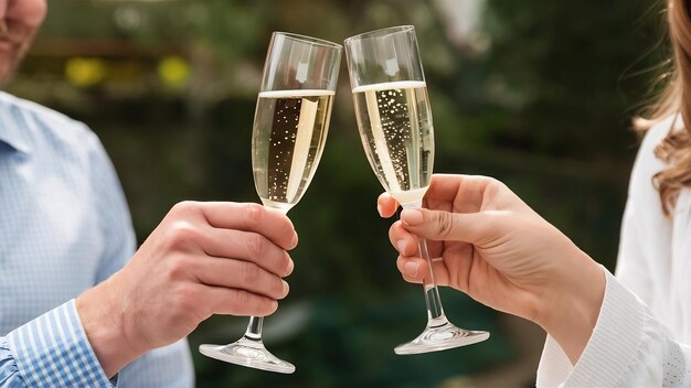 Una coppia che brindano ai bicchieri di champagne