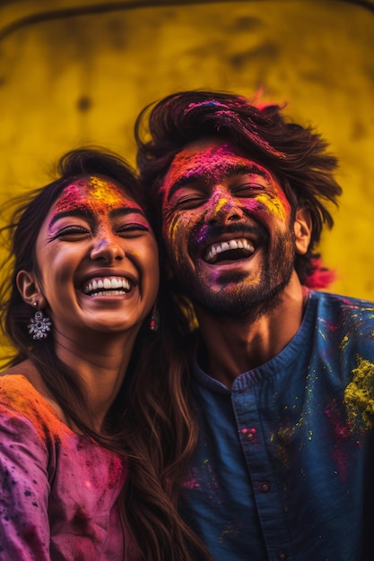 Una coppia che celebra l'holi in india