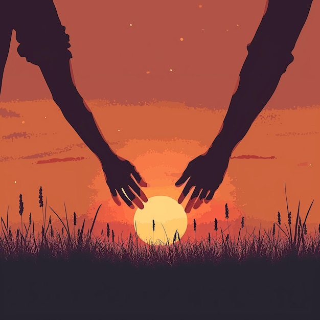 Una coppia che si tiene per mano al tramonto