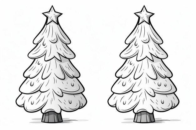 una coppia di alberi di Natale con la neve su di loro