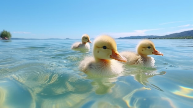 Una coppia di anatre galleggia sulla superficie di un lago