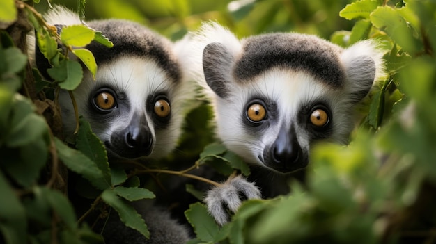 Una coppia di animali che esplorano giocosamente un letto di foglie autunnali colorate