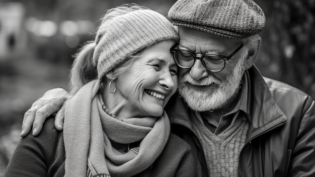 Una coppia di anziani con gli occhiali che si stringe a sé durante un periodo di tensione The Generative AI