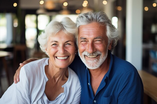 Una coppia di anziani felici insieme in foto da vicino