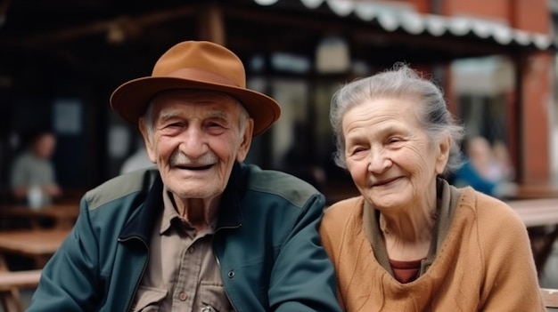 Una coppia di anziani seduti su una panchina in una via della città di cervinia.