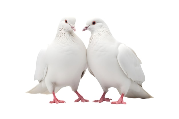 Una coppia di colombe bianche fa l'amore seduta su un ramo di un albero