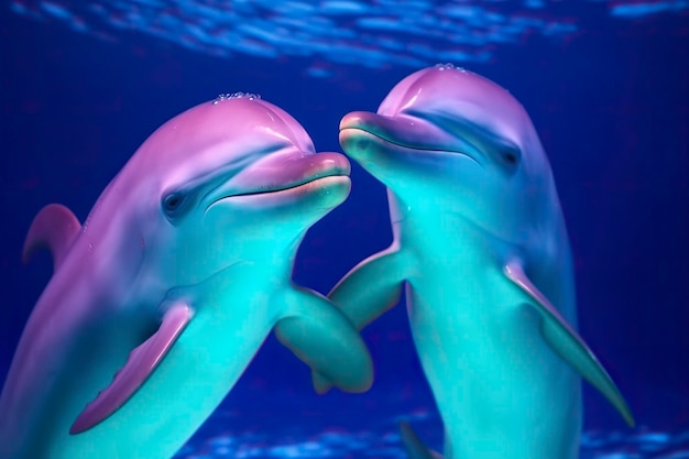 Una coppia di delfini in colori neon IA generativa