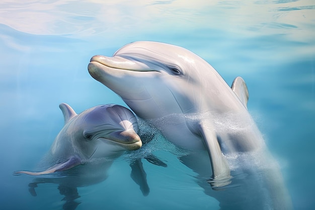Una coppia di delfini innamorati da vicino