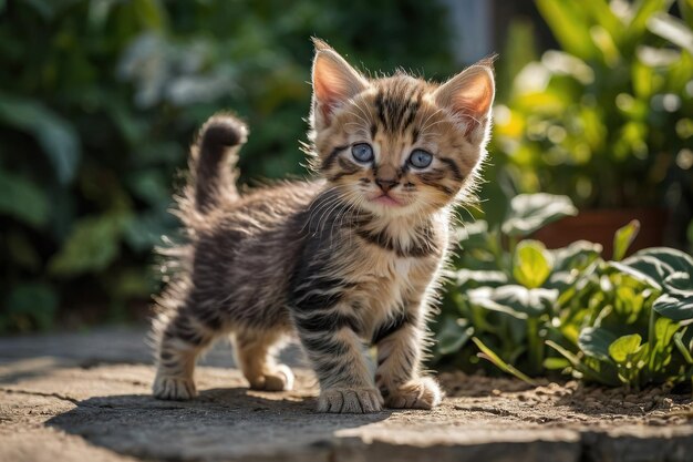 Una coppia di gattini giocosi che giocano in giardino