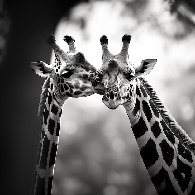 Una coppia di giraffe bianche e nere innamorate