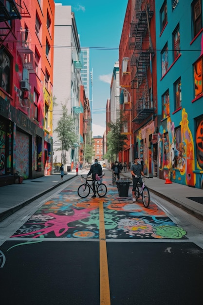 Una coppia di persone in bicicletta lungo una strada Immagine generativa AI