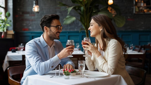 Una coppia elegante passa del tempo in un ristorante.