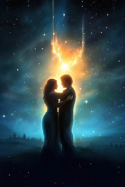 Una coppia in un cielo notturno stellato