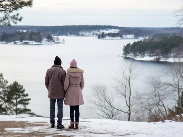 Una coppia innamorata si sta godendo una romantica giornata invernale.