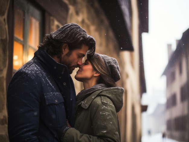 Una coppia innamorata si sta godendo una romantica giornata invernale.