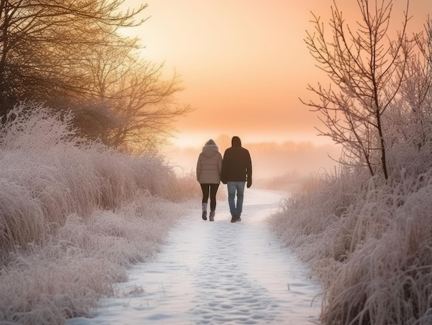 Una coppia innamorata si sta godendo una romantica giornata invernale.